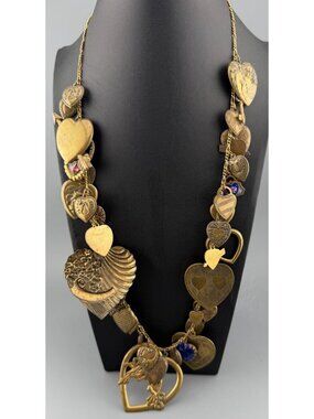 Vintage Pididdly Links Charm Necklace Kingston NY Heart Charms Statement 23"